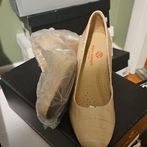 Marc Joseph Beige Croc-Embossed Flats
